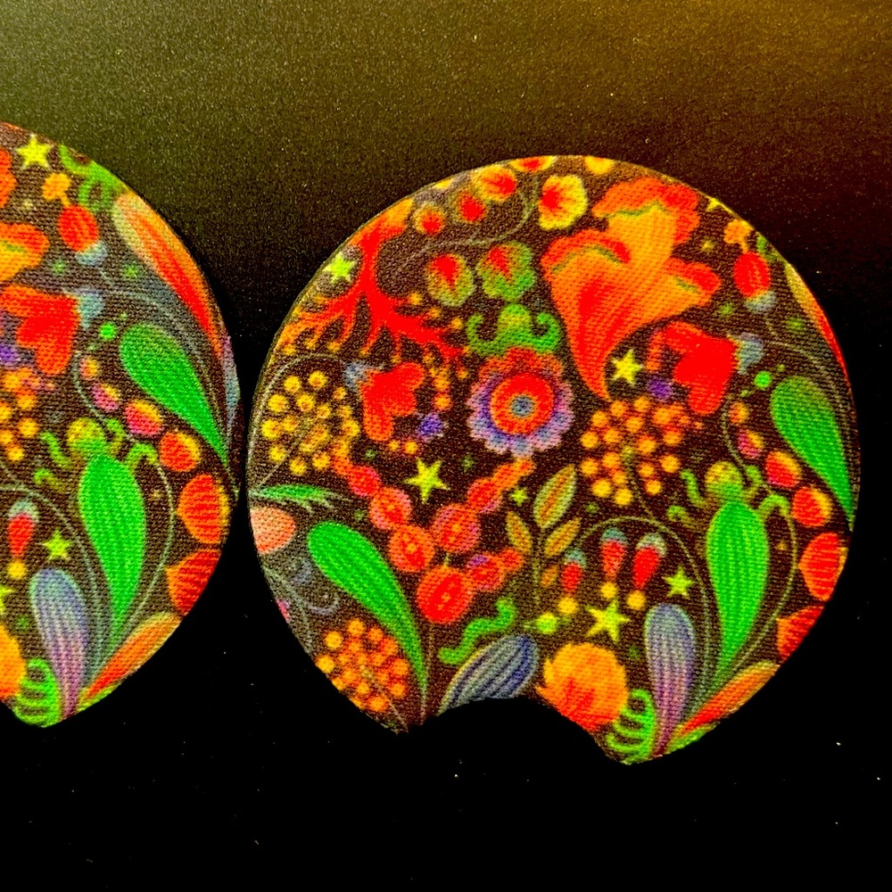 Neon Flowers Car Cup Holder Coasters New
